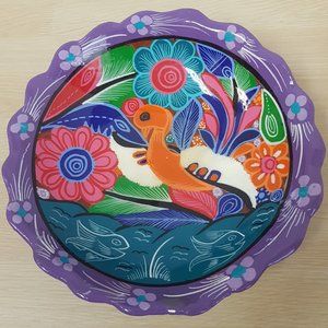 Mexican Hand Painted Footed Decorative Pottery Bowl